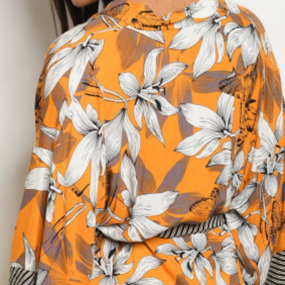 Mustard Floral Tunic Dress - Picture 2 of 3